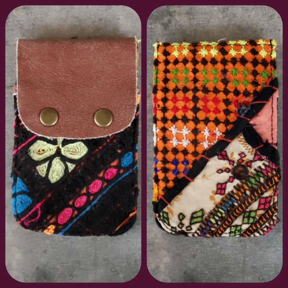🍄🪬Free People Boho Embroidered Repurposed vtg banjara hippie Wallet card case